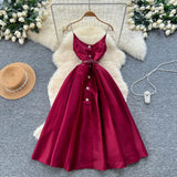Fongt Luxury Thousand Gold Wind High-End Sling Dress Women's Summer Folding Waist Thin Design Geese Temperament Dress