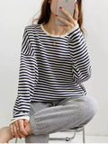 casual lazy style pullover striped sweater loose top