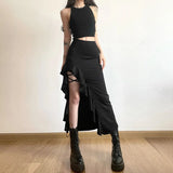 Fongt Summer New Women's Solid Color Body Street Fashion High-Waisted Hip Open Skirt
