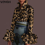 Long Sleeve Lapel Tunic Tops Women Vintage Blouses VONDA Fashion Leopard Print Shirts 2022 Elegant Office Work