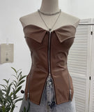 Fongt Shooting Hottie Retro Tender With Chest Pad Wrapped Bra Zipper Design Smear Bra Vest Short Sleeveless Top 8968