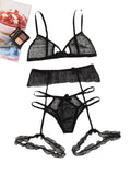 Sex Net Yarn Three-Point Set Sexy Mesh Yarn Perspective Bra Panties Garter Three-Piece Set