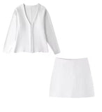 Fongt Women's INS Burst Women's Simple Loose Knitted Coat Mini-Skirt Set