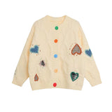Fongt New Love Embroidery Knitting Cardigan Female Thick Sweet Heavy Industry Soft Waxy Loose Show Thin Sweater Coat-Outfit