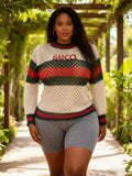 Fongt Early Autumn New Hollow Knitted Shirt Women Spelled Letters With Colorful Letters With Long Sleeves Of Long-Sleeved Sleeves To Put On The Head