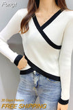 Mujer Black Knitted Crop Top Pullover Sweater Women 2023 Autumn Winter New Long Sleeve Sweaters Slim Elasticity