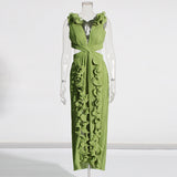 Temperament Famous Wind Dress 2025 New V Collar 100 Folding Wood Ear Design High Waist Open Fork Dress