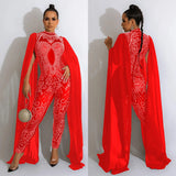 Fashion Women's Hot Diamond Mesh Perspective Pants Sleeveless Shoulder Jumpsuit-Outfit