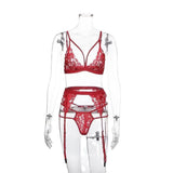 New Hot Sex Lingerie Sexy Lace Three-Piece Lingerie