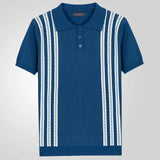 Fongt Men's Summer Short Sleeve Knit Dress Black Striped Business Casual POLO Shirt Men's