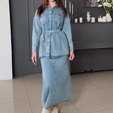 Fongt Autumn New Fashion To Do Old Washing Casual Denim Dress Suit Women Trend