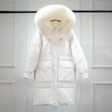 Winter Down Coat Women Long Parkas Luxury Real Raccoon Fur Hooded Female Loose Fashion Duck Down Puffer Jacket