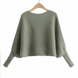 New Autumn Winter Women O Neck Sweaters Pullovers Warm Minimalist Bat Sleeve Knit Shirt Lady Chic