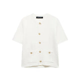 Fongt New Small Fragrant Wind Round Neck Bag Decoration Buckle Design Short-Sleeved Knitted Coat 6427031