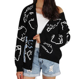 Fongt Long-Sleeved Knitted Autumn And Winter New Coat Loose Cartoon Dinosaur Cardigan