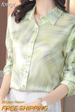 Women's Shirts Fashion Long Sleeve Sweet Printed Clothing Female 2023 Silk Polo Neck Button Up Tops Women Basic Blouse