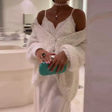 Fongt New Solid Color Stand Collar Fashion Sequins Design Popular Sweater Cardigan Women-Outfit