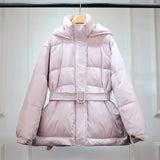 Women's Down Jacket Winter Big Real Raccoon Fur Hooded 90% Duck Down Puffer Sashes Coat Female Thick Waterproof