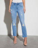 Direct Selling Spring And Summer Fashion Lady Blue Broken Hole Tassel Nine Split Pants Small Foot Jeans-Outfit