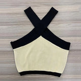 Hanging Neck Sling Vest Black And White Color Hottie Wind Pure Want To Show The Design Of Knitted Top Female