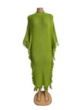 Fongt Autumn And Winter Knitted Jas-Song Dress High-Necked Bat Sleeve Open Fork And Hip Dress Women's Clothing