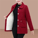 Fongt Jacket Women Fleece Warm Lamb Wool Coat 2023 New Solid Long-Sleeved Outerwear Middle-aged Female Basic Coat Oversize 5XL 102-0-Outfit