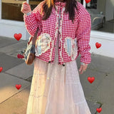 Fongt Explosion Women's Autumn And Winter New Street Fashion Splicing Lattice Cotton Coat