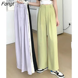 Summer Loose Pants Female S-4XL Fashion High Waist Thin Wide Leg Pants Women Simple Solid Color Casual Korean