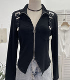 Fongt Shooting Irregular Zipper Collar Short Small Coat With Long Sleeves And Bottom Shirt 2680