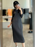 Fongt Folded New Denim Print Dress Women's Long Sleeves In The Long Fashion High-End Temperament Dress