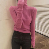 White Korean Knitted Sweater For Women Turtleneck Long Sleeve Autumn Slim Pullover Female Clothing Fashion New