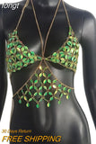Sequins Link Chain 2 Piece Tank Tops Women Hollow Out Body Chain Crop Top 2023 Summer Beach Tops Rave Festival