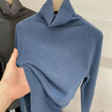 Women's Turtleneck Sweaters Warm Pullover Basic Slim Korean Casual Fall Winter Elegant Knitted Tops All Match