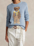 Fongt Women's Cartoon Bear Round Collar High-Necked Knitted Sweater In Autumn And Winter 2025