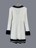 Fongt 2025 New Temperament Elegant High- Waist Long-Sleeved Leaf Side Knitted Dress Woman