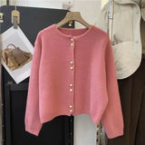 Spring New Round-Neck Long-Sleeved Knitted Cardigan Female Soft Waxy Comfortable Loose Lazy Coat Coat-Outfit