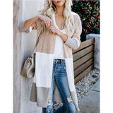 Fongt Clamming Long Knitted Sweater Rainbow Spliced Striped Cardigan Sweater Coat Women's Autumn And Winter