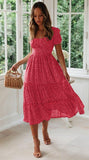 Fongt New Wish Burst Square Collar Bubble Sleeve Floral Dress Dress-Outfit