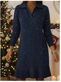 Fongt 2025 Leisure Long-Sleeved POLO Collar Dress Broken