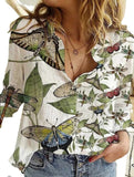 Fongt Women's Clothing 2025 Summer New Shirt Fashion Map Depicts Printed Long-Sleeved Top Women