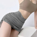 Mini Skirts Women Y2K High Waist Folds Drawstring Slim A Line Skirt Summer Korean Club Solid Shirring Skinny Bodycon Skirt-Outfit