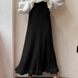 Pleated Patchwork Mid-length A-line Knitted Skirt-Outfit