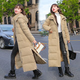 2023 Winter New Cotton-Padded Jacket Female Long Over The Knee Korean Version Slim Bestie Warm And Thick Long Cotton-Padded Jacket-Outfit