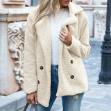 Solid Color Women Winter Spring Loose Warm Coat High Quality Teddy Fleece Button Jacket Female Casual Veste Femme
