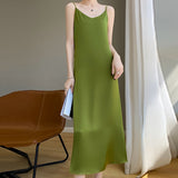 Fongt Acetate Silk Sling Dress Women Summer Loose Inside The Long Dress French Design Fairy Set Of Blind