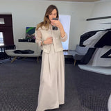 Fongt 2024 New Solid Color Mesh Splicing Coat Casual Wide-Leg Pants Suit Women-Outfit