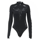 Fongt 2023 New Hot Girl Hollow Hole Spider Web High Collar Slim Onesie