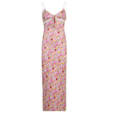 French Style Holiday Floral Printed Long Dress Beach Style Lace Trim V-Neck Sleeveless Maxi Dresses For Women 2022
