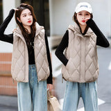 2024 Autumn And Winter Vest Women's Down Cotton Short Loose Korean Version Of Versatile Diamond Cotton Vest Sleeveless Vest Coat-Outfit