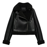 Fongt Women's Dress 2025 New Black Warm Fur Integrated Double-Sided PU Imitation Leather Jacket Jacket
